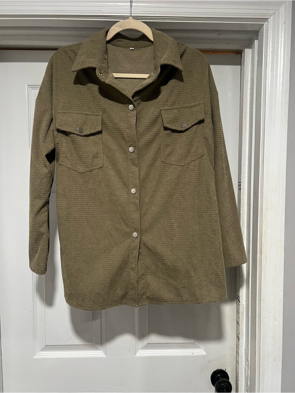 Women's Olive Utility Shacket with Snap Front